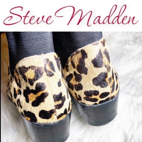 STEVE MADDEN Palace Western Leopard Print Calf Hair Chelsea Bootie, Size 8 - Picture 9 of 10